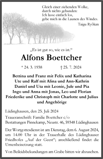 Anzeige von Alfons Boettcher 