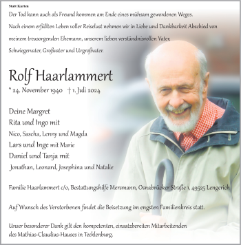 Anzeige von Rolf Haarlammert 