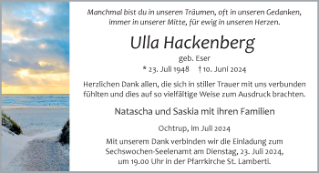 Anzeige von Ulla Hackenberg 