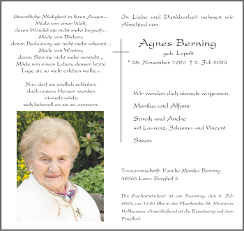Anzeige von Agnes Berning 