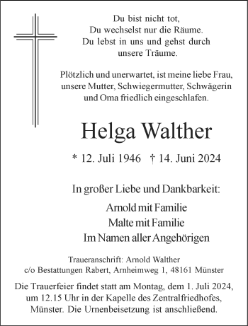 Anzeige von Helga Walther 