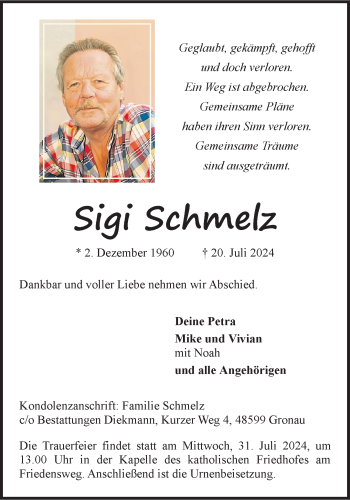 Anzeige von Sigi Schmelz 