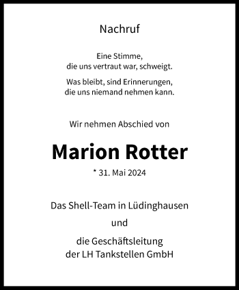 Anzeige von Marion Rotter 