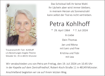 Anzeige von Petra Kohlhoff 
