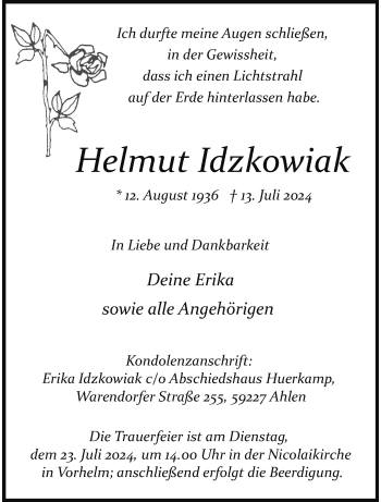 Anzeige von Helmut Idzkowiak 