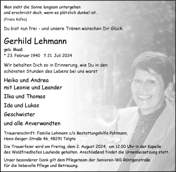Anzeige von Gerhild Lehmann 