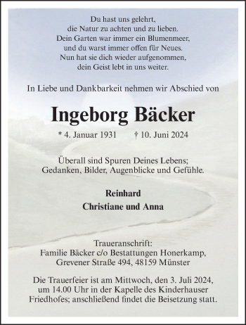 Anzeige von Ingeborg Bäcker 