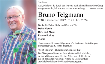 Anzeige von Bruno Telgmann 