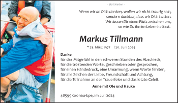 Anzeige von Markus Tillmann 