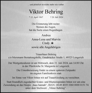 Anzeige von Viktor Behring 