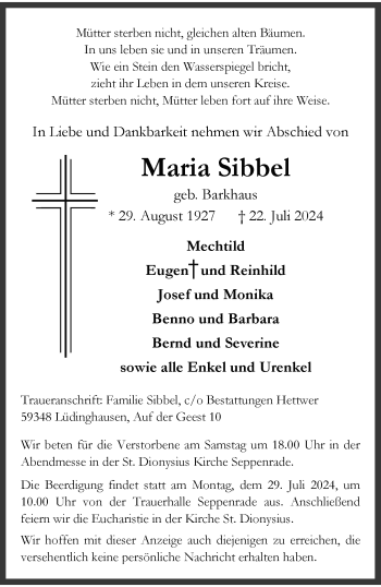 Anzeige von Maria Sibbel 