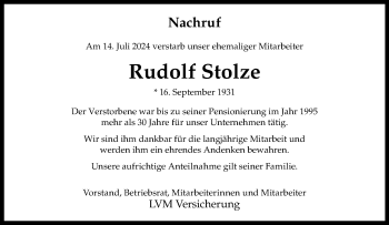 Anzeige von Rudolf Stolze 