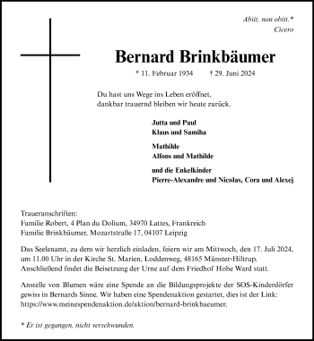 Anzeige von Bernard Brinkbäumer 