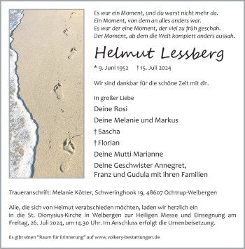 Anzeige von Helmut Lessberg 