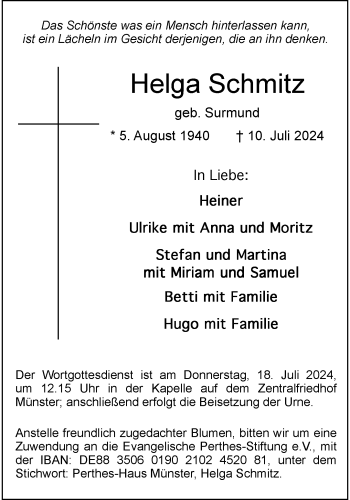 Anzeige von Helga Schmitz 