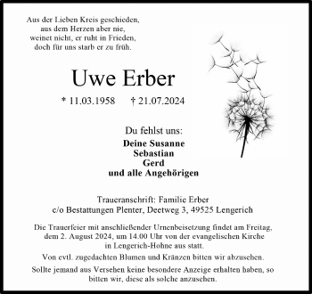 Anzeige von Uwe Erber 