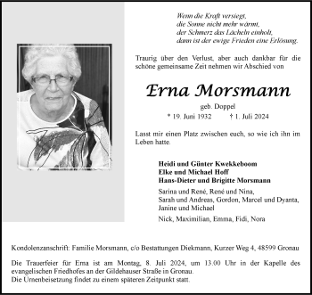 Anzeige von Erna Morsmann 