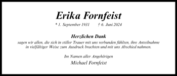 Anzeige von Erika Fornfeist 