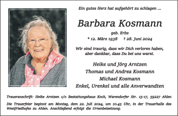 Anzeige von Barbara Kosmann 