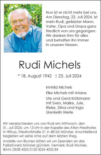 Anzeige von Rudi Michels 