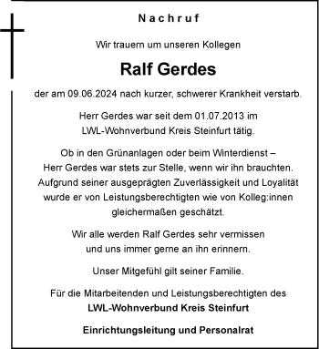 Anzeige von Ralf Gerdes 