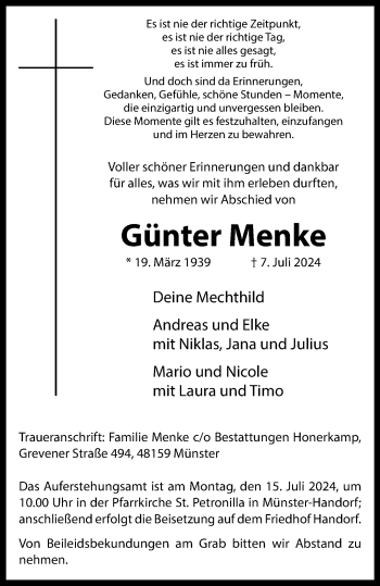 Anzeige von Günter Menke 