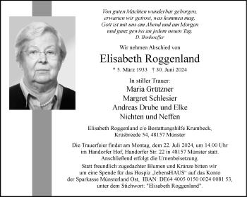 Anzeige von Elisabeth Roggenland 