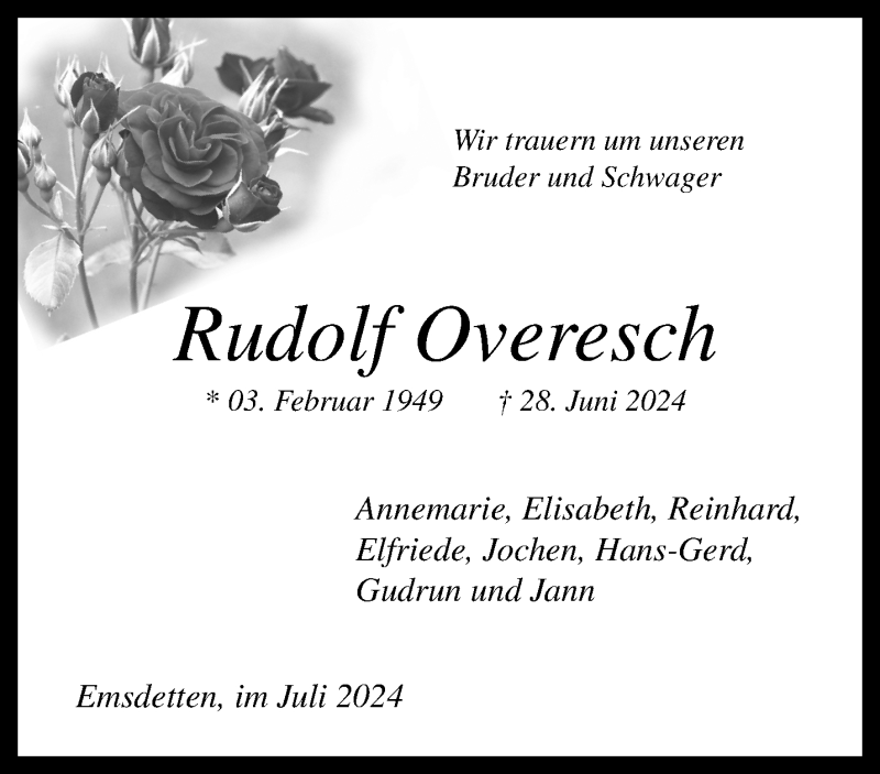  Traueranzeige für Rudolf Overesch vom 09.07.2024 aus 