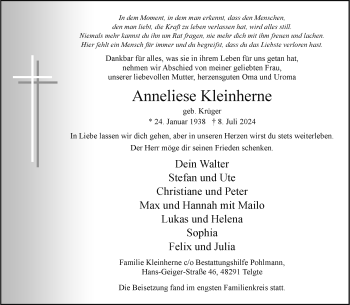 Anzeige von Anneliese Kleinherne 