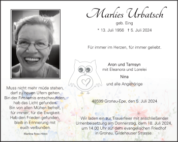 Anzeige von Marlies Urbatsch 