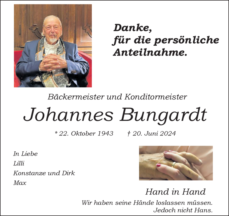  Traueranzeige für Johannes Bungardt vom 20.07.2024 aus 
