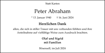 Anzeige von Peter Abraham 