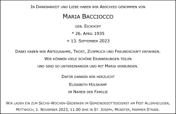 Anzeige von Maria Bacciocco 