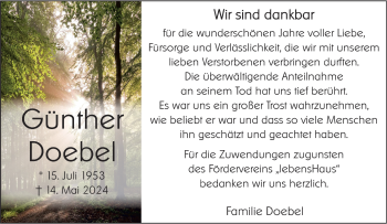 Anzeige von Günther Doebel 