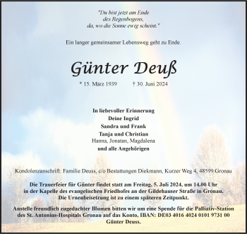 Anzeige von Günter Deuß 
