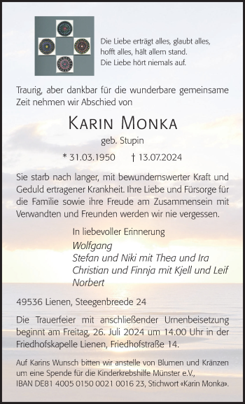Anzeige von Karin Monka 