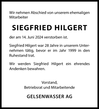 Anzeige von Siegfried Hilgert 