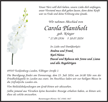 Anzeige von Carola Plantholt 