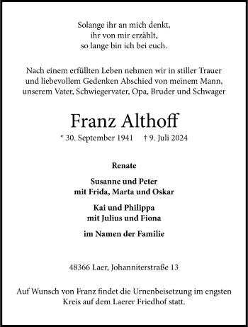 Anzeige von Franz Althoff 