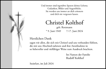 Anzeige von Christel Kolthof 