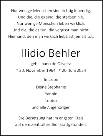 Anzeige von Ilidio Behler 