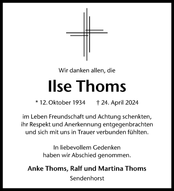 Anzeige von Ilse Thoms 