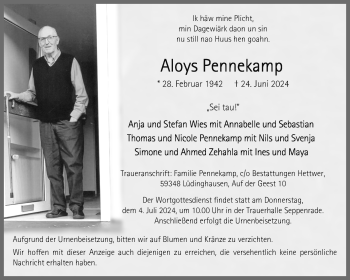 Anzeige von Aloys Pennekamp 
