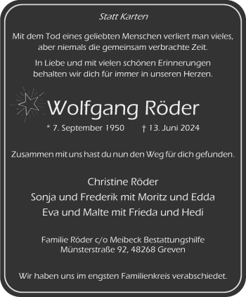 Anzeige von Wolfgang Röder 