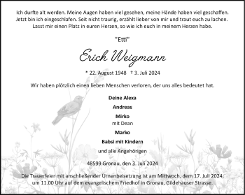 Anzeige von Erich Weigmann 