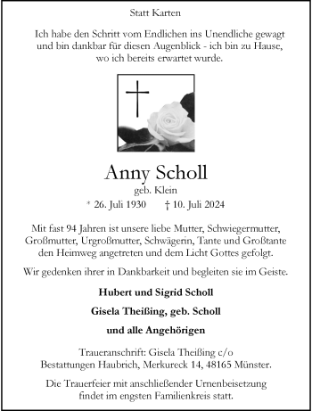 Anzeige von Anny Scholl 
