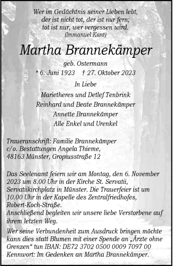 Anzeige von Martha Brannekämper 
