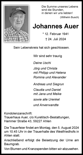 Anzeige von Johannes Auer 