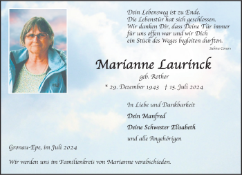 Anzeige von Marianne Laurinck 
