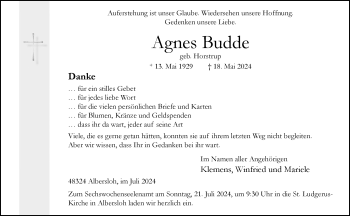 Anzeige von Agnes Budde 